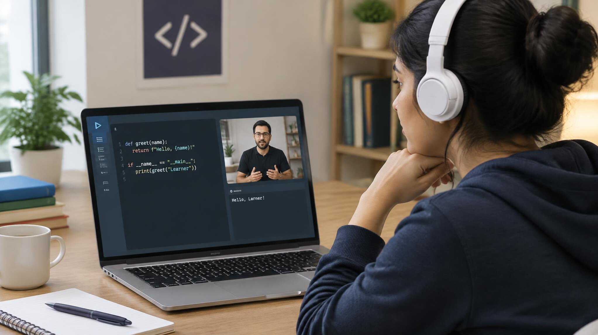 woman learning coding online