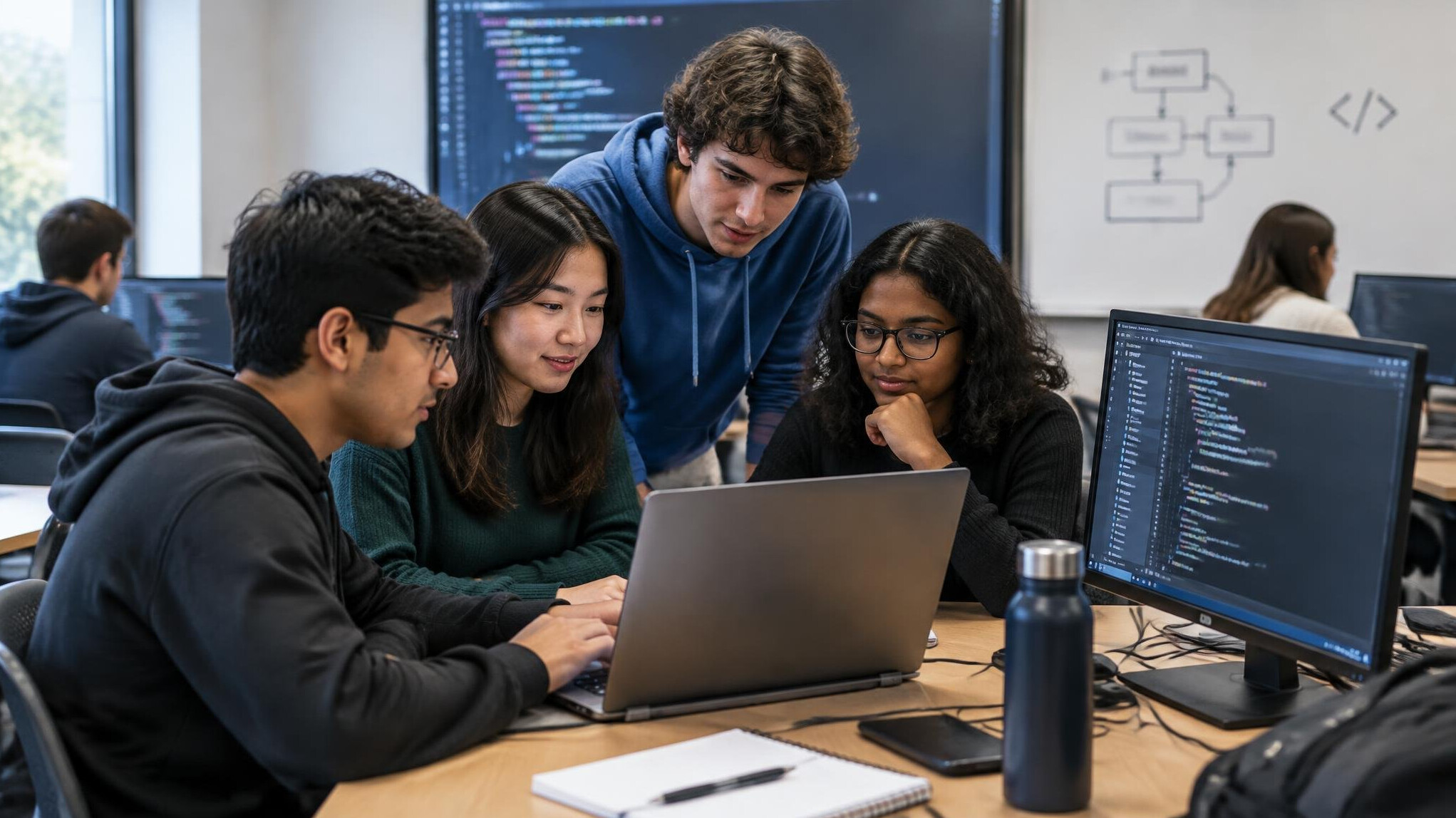 students coding in classroom
